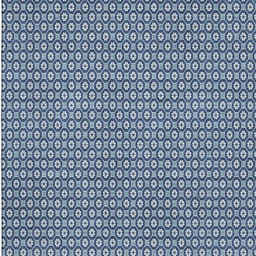 Blue And Ivory Geometric Washable Area Rug With UV Protection Photo 3