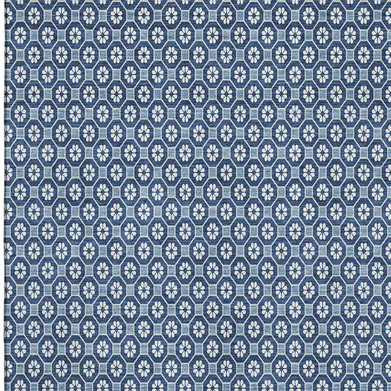 Blue And Ivory Geometric Washable Area Rug With UV Protection Photo 2
