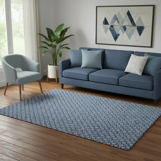 Blue And Ivory Geometric Washable Area Rug With UV Protection Photo 2