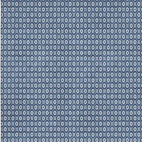 Blue And Ivory Geometric Washable Area Rug With UV Protection Photo 3