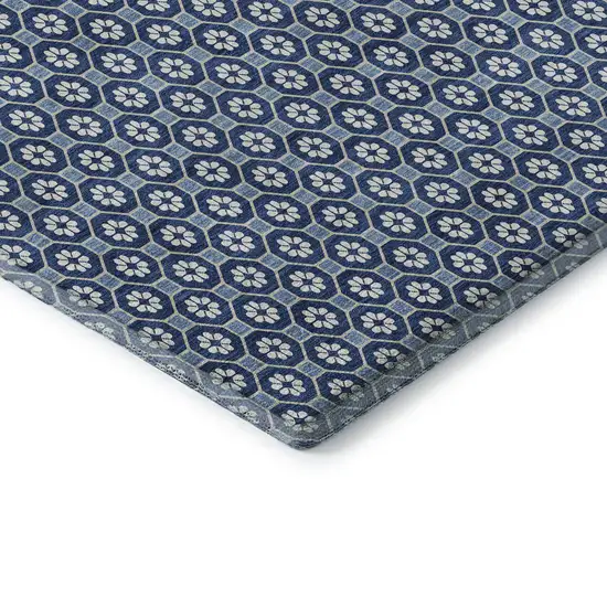 Blue And Ivory Geometric Washable Area Rug With UV Protection Photo 7