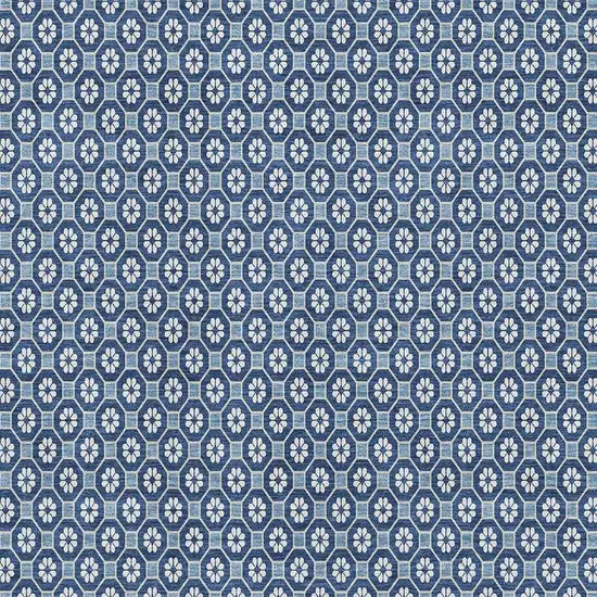 Blue And Ivory Geometric Washable Area Rug With UV Protection Photo 2