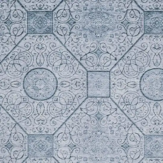 Blue And Ivory Geometric Washable Area Rug With UV Protection Photo 2