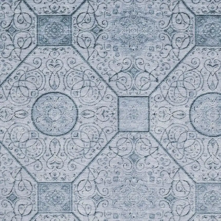 Blue And Ivory Geometric Washable Area Rug With UV Protection Photo 2