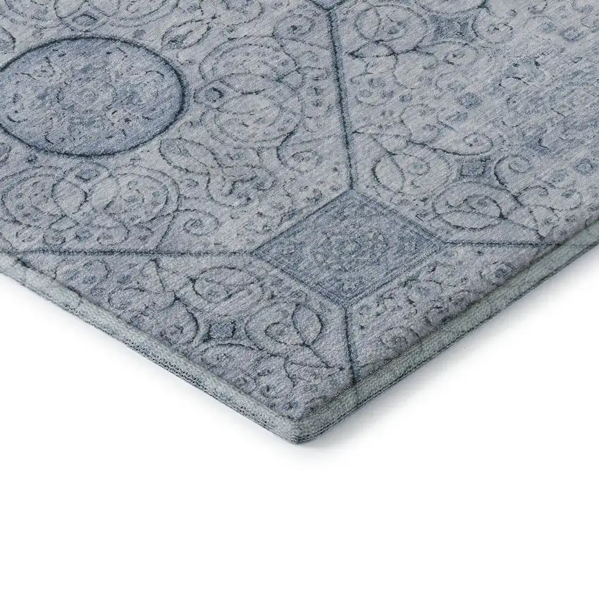 Blue And Ivory Geometric Washable Area Rug With UV Protection Photo 7