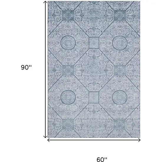 Blue And Ivory Geometric Washable Area Rug With UV Protection Photo 9
