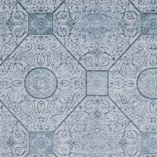 Blue And Ivory Geometric Washable Area Rug With UV Protection Photo 2