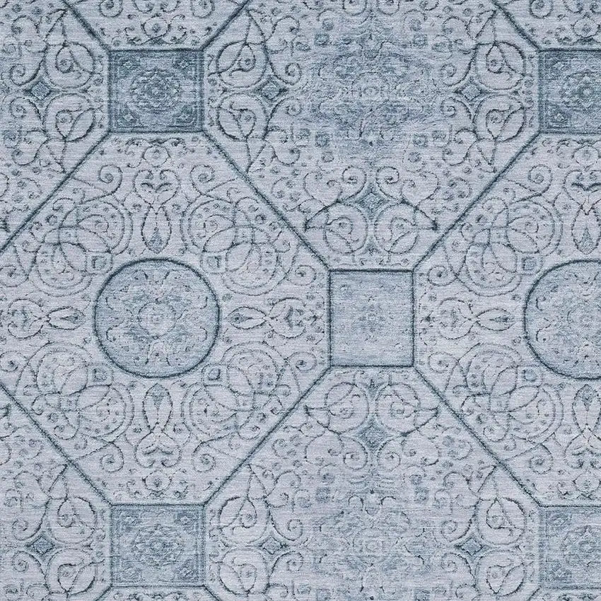 Blue And Ivory Geometric Washable Area Rug With UV Protection Photo 2