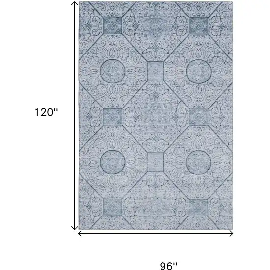 Blue And Ivory Geometric Washable Area Rug With UV Protection Photo 9