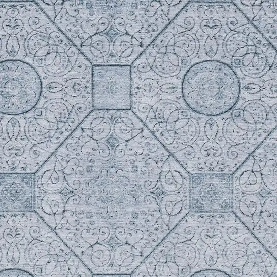 Blue And Ivory Geometric Washable Area Rug With UV Protection Photo 2