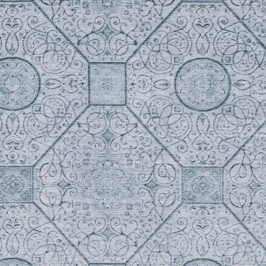 Blue And Ivory Geometric Washable Area Rug With UV Protection Photo 2