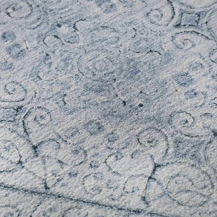 Blue And Ivory Geometric Washable Area Rug With UV Protection Photo 9