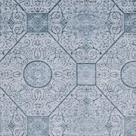 Blue And Ivory Geometric Washable Area Rug With UV Protection Photo 2