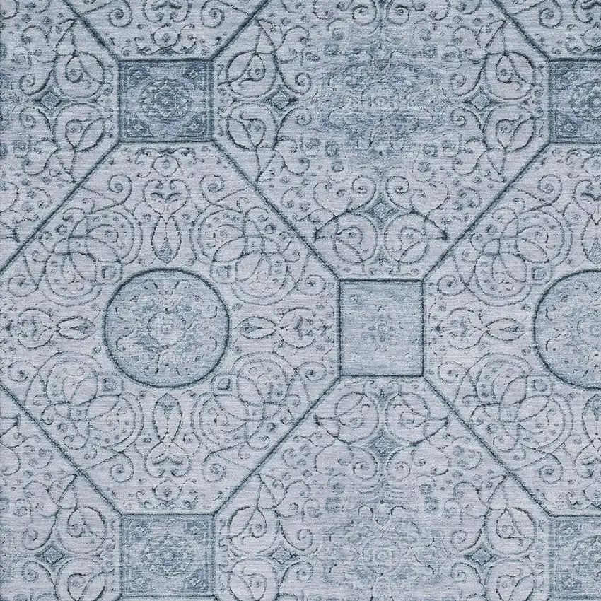 Blue And Ivory Geometric Washable Area Rug With UV Protection Photo 2