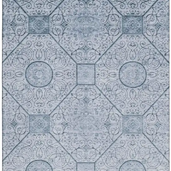 Blue And Ivory Geometric Washable Area Rug With UV Protection Photo 4