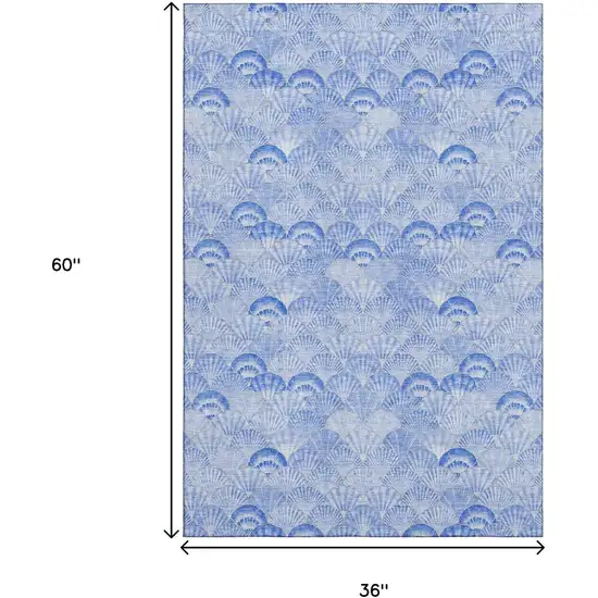 Blue And Ivory Geometric Washable Area Rug With UV Protection Photo 3