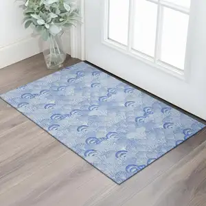 Photo of Blue And Ivory Geometric Washable Area Rug With UV Protection