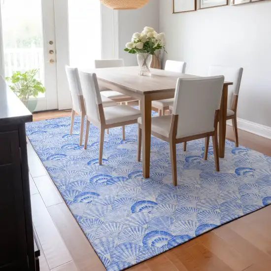 Blue And Ivory Geometric Washable Area Rug With UV Protection Photo 5