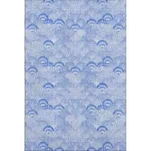 Photo of Blue And Ivory Geometric Washable Area Rug With UV Protection