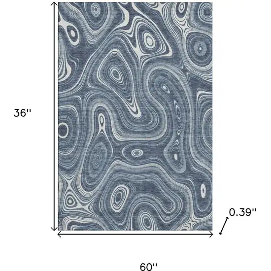 Blue And Ivory Geometric Washable Area Rug With UV Protection Photo 9