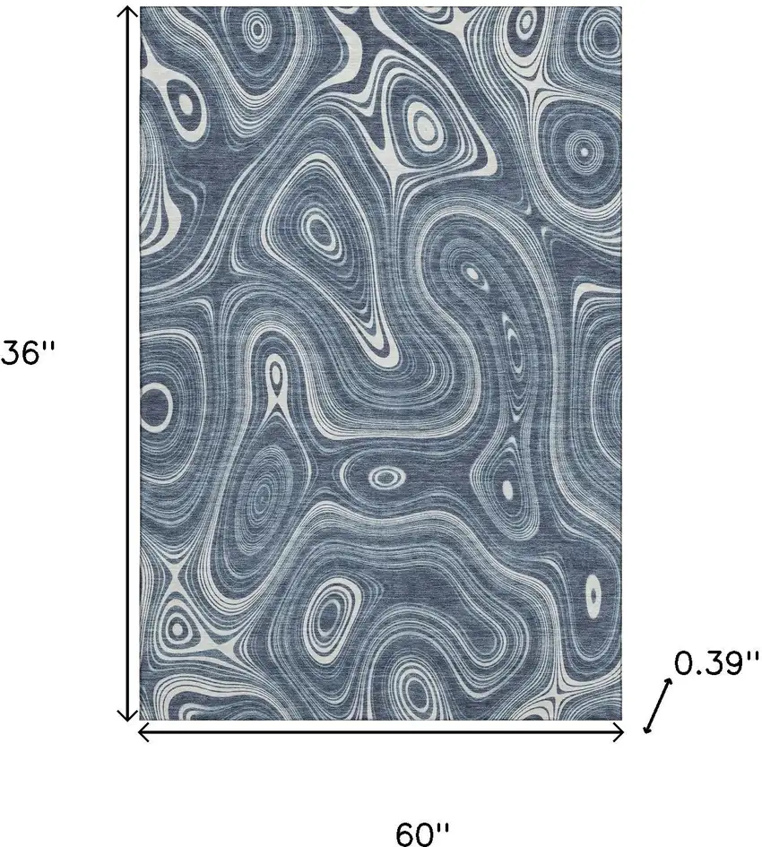 Blue And Ivory Geometric Washable Area Rug With UV Protection Photo 9