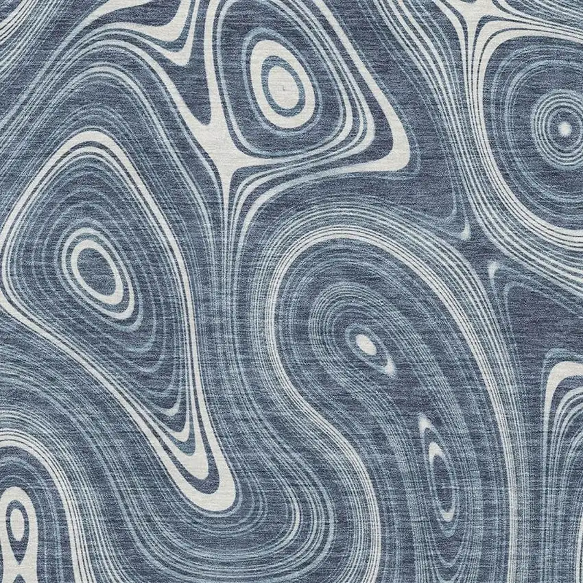 Blue And Ivory Geometric Washable Area Rug With UV Protection Photo 3