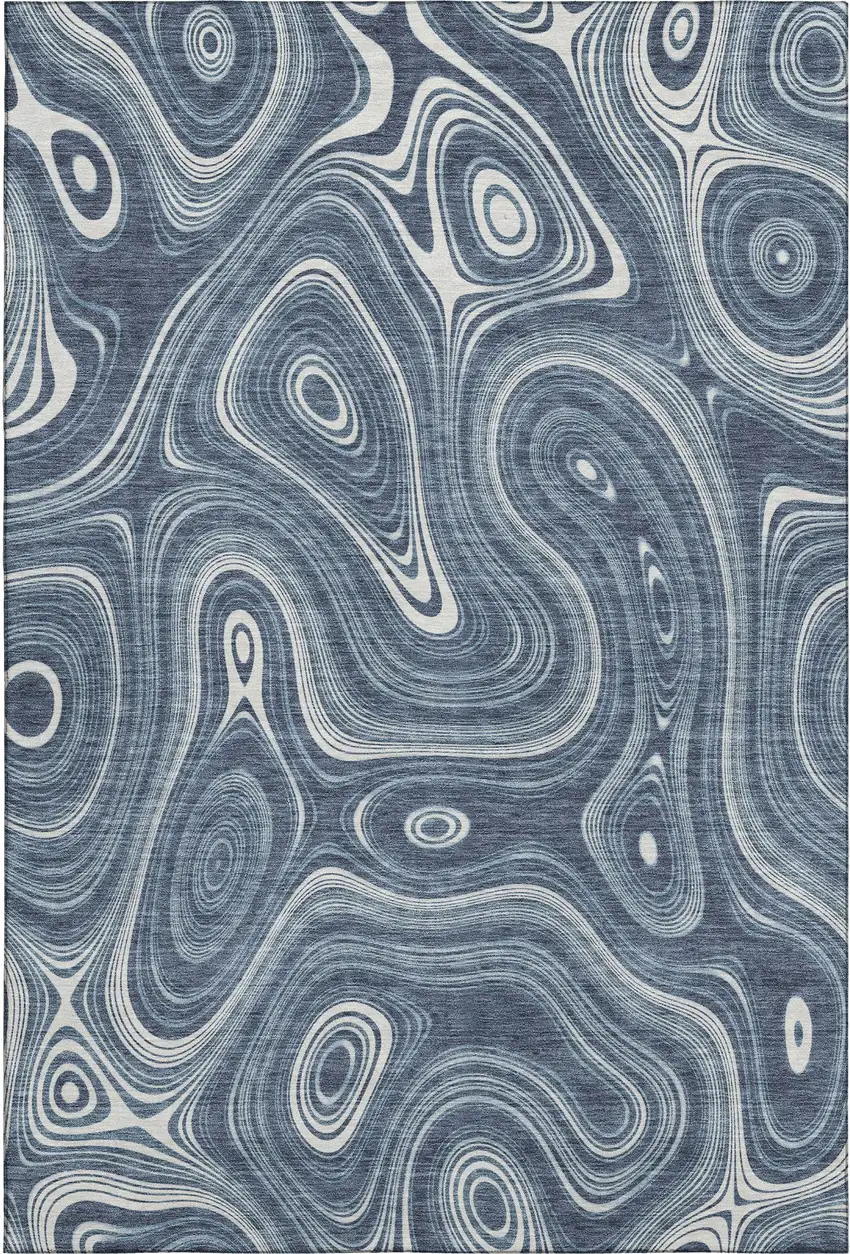 Blue And Ivory Geometric Washable Area Rug With UV Protection Photo 1