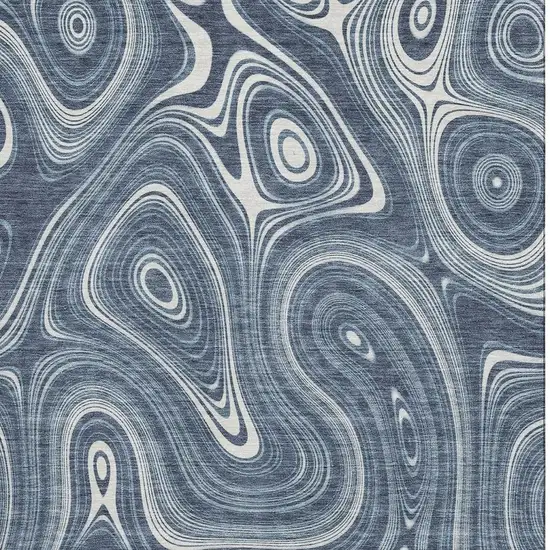 Blue And Ivory Geometric Washable Area Rug With UV Protection Photo 4