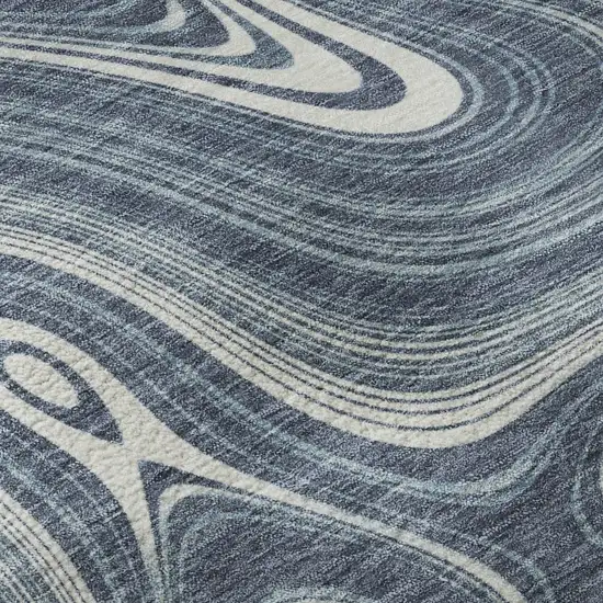 Blue And Ivory Geometric Washable Area Rug With UV Protection Photo 8