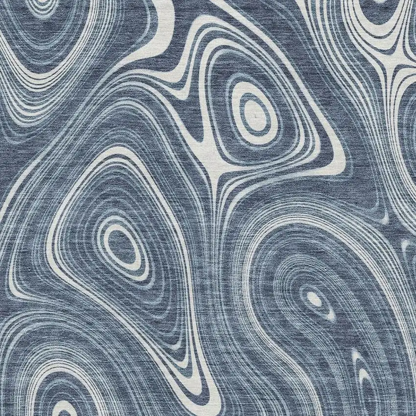 Blue And Ivory Geometric Washable Area Rug With UV Protection Photo 3