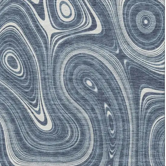 Blue And Ivory Geometric Washable Area Rug With UV Protection Photo 3