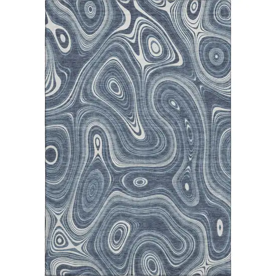 Blue And Ivory Geometric Washable Area Rug With UV Protection Photo 1