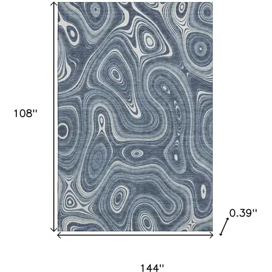 Blue And Ivory Geometric Washable Area Rug With UV Protection Photo 9