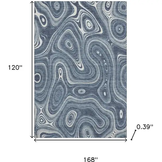 Blue And Ivory Geometric Washable Area Rug With UV Protection Photo 9
