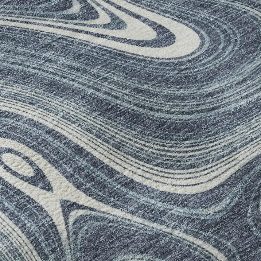 Blue And Ivory Geometric Washable Area Rug With UV Protection Photo 8