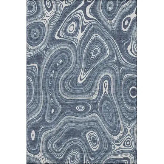 Blue And Ivory Geometric Washable Area Rug With UV Protection Photo 4