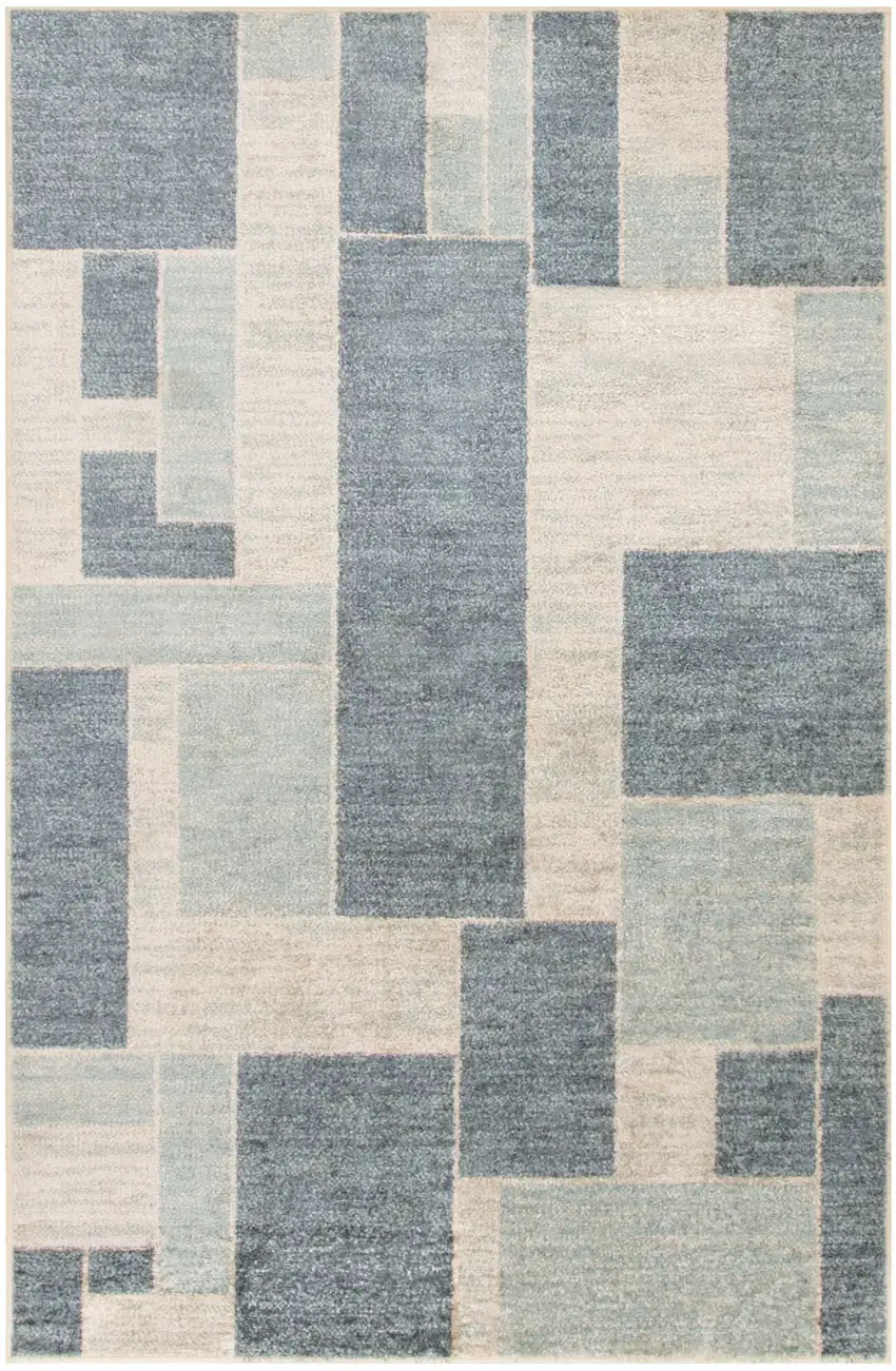 Blue And Ivory Geometric Washable Area Rug Photo 9