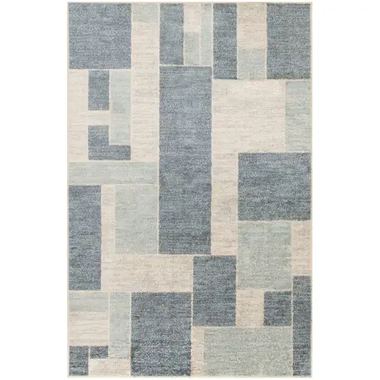 Blue And Ivory Geometric Washable Area Rug Photo 9