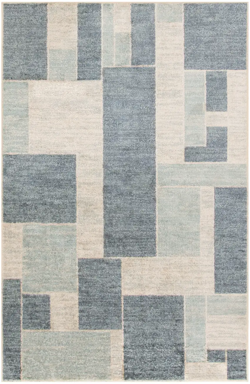 Blue And Ivory Geometric Washable Area Rug Photo 8