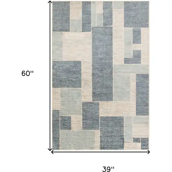 Blue And Ivory Geometric Washable Area Rug Photo 3