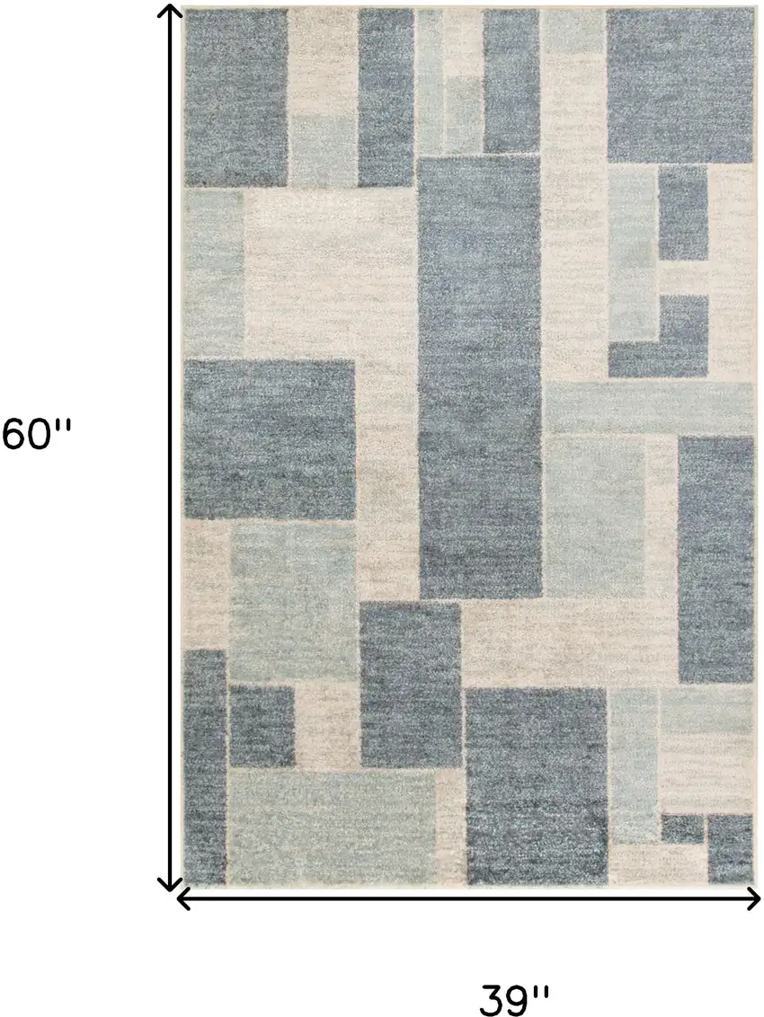 Blue And Ivory Geometric Washable Area Rug Photo 3