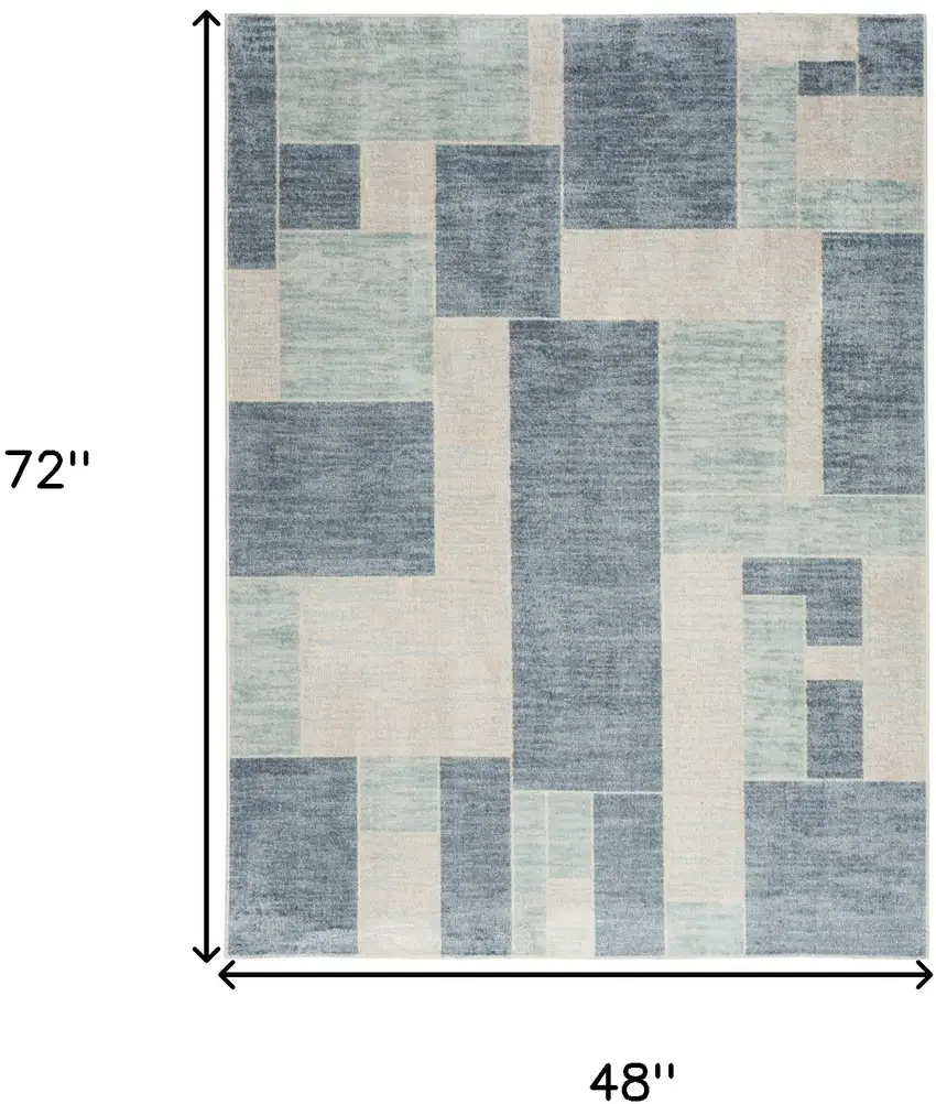 Blue And Ivory Geometric Washable Area Rug Photo 3