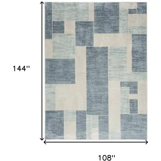 Blue And Ivory Geometric Washable Area Rug Photo 4