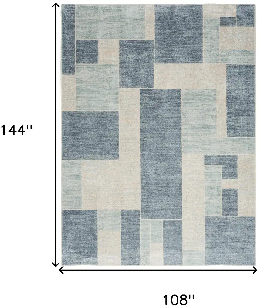 Blue And Ivory Geometric Washable Area Rug Photo 4