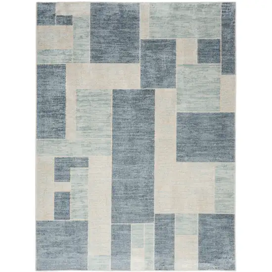 Blue And Ivory Geometric Washable Area Rug Photo 8