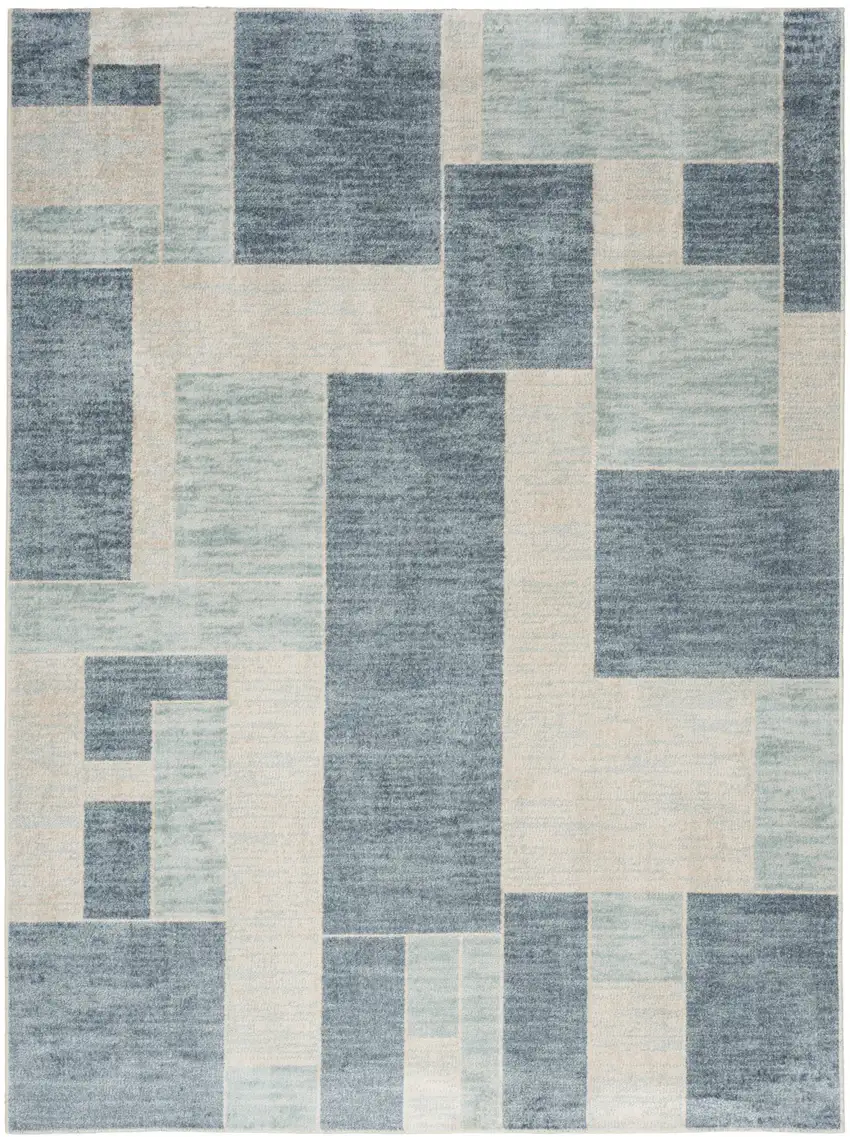 Blue And Ivory Geometric Washable Area Rug Photo 8