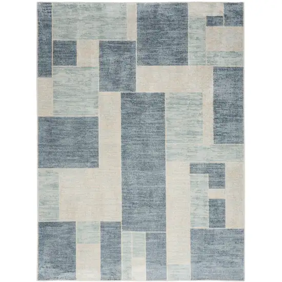Blue And Ivory Geometric Washable Area Rug Photo 7