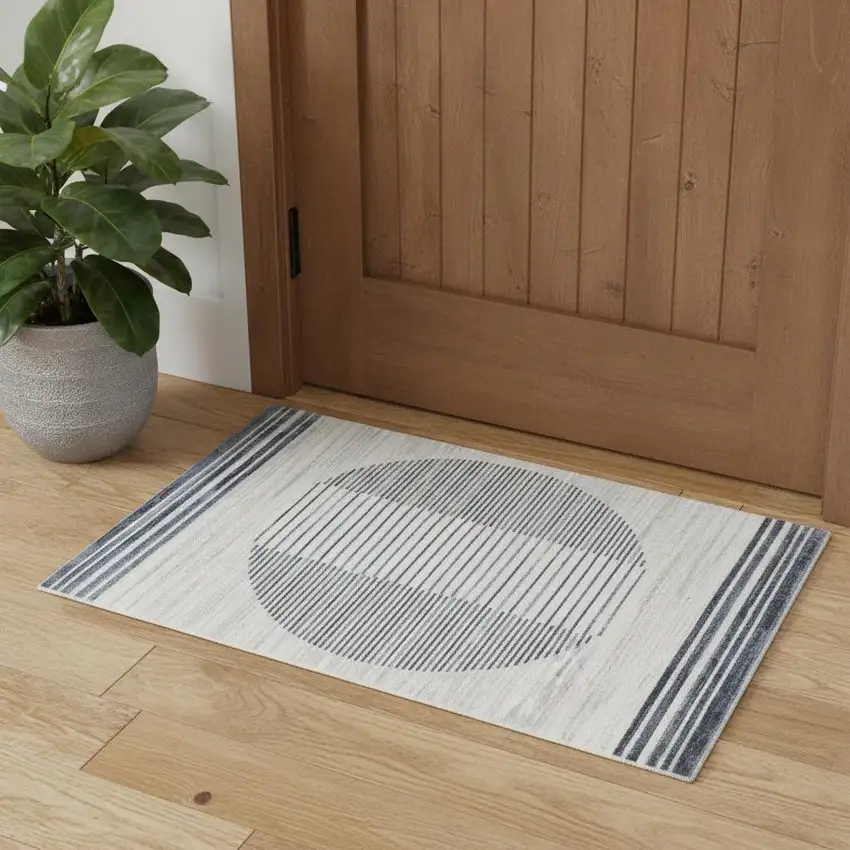 Blue And Ivory Geometric Washable Area Rug Photo 1