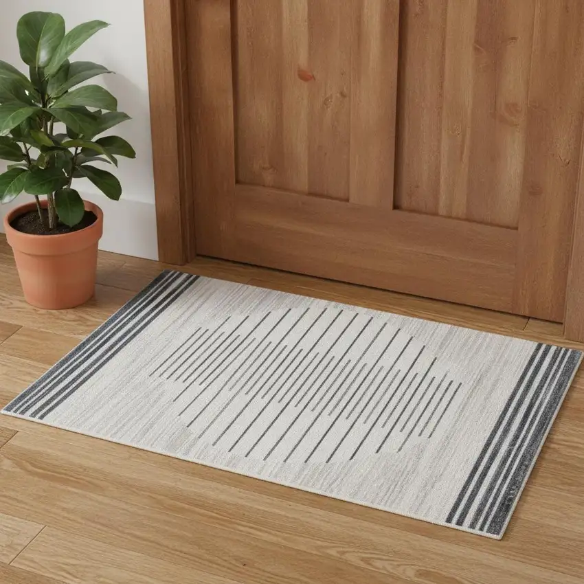 Blue And Ivory Geometric Washable Area Rug Photo 1