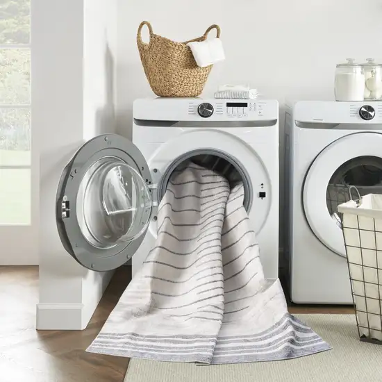 Blue And Ivory Geometric Washable Area Rug Photo 5